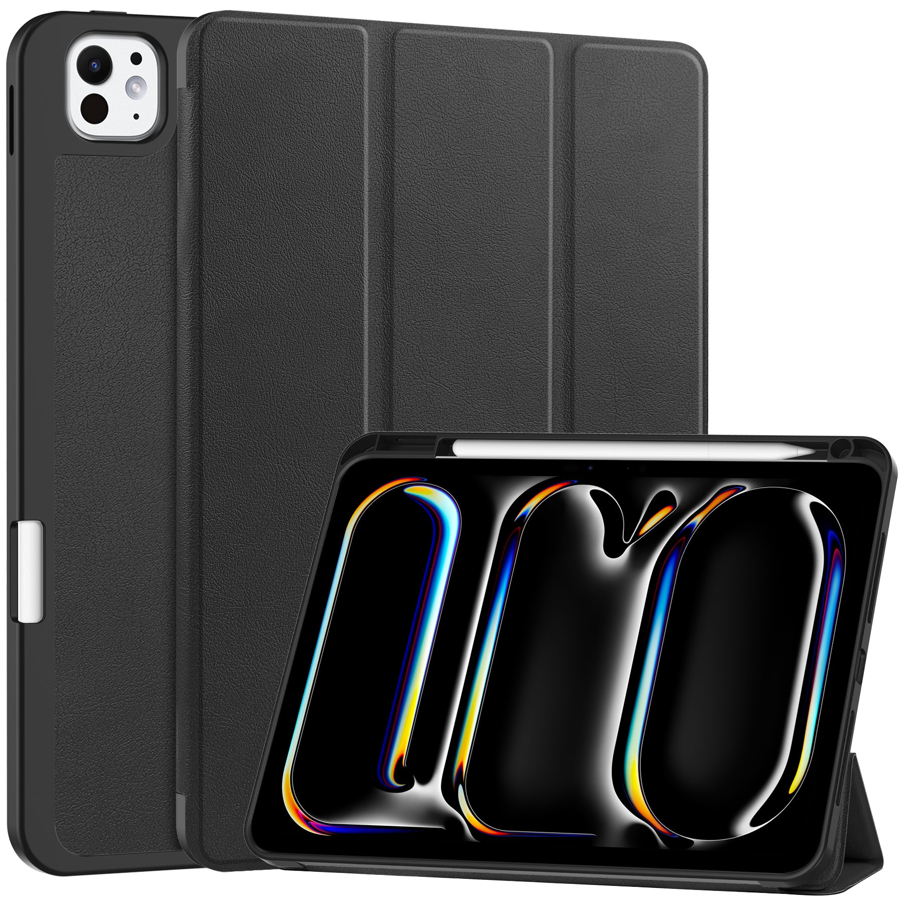 For iPad Pro 11 (2024) Leather Case Drop-proof Tri-fold Stand Tablet Cover with Pen Slot For iPad Pro 11 (2024) Leather Case Drop-proof Tri-fold Stand Tablet Cover with Pen Slot